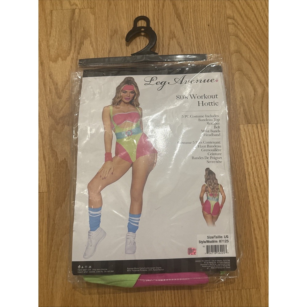 Leg Avenue 80s Workout Hottie Costume Halloween Size Large Romper Sweat Women's